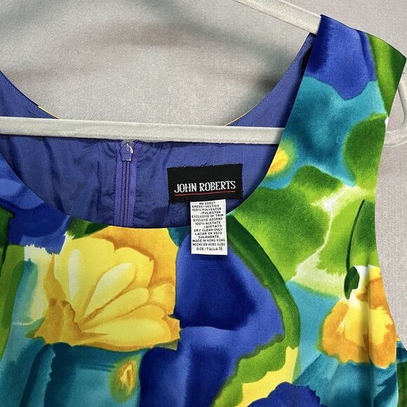 John Robert’s Dress Blue Floral Tank Scoop Neck Knee Length Size 16 - Picture 2 of 8